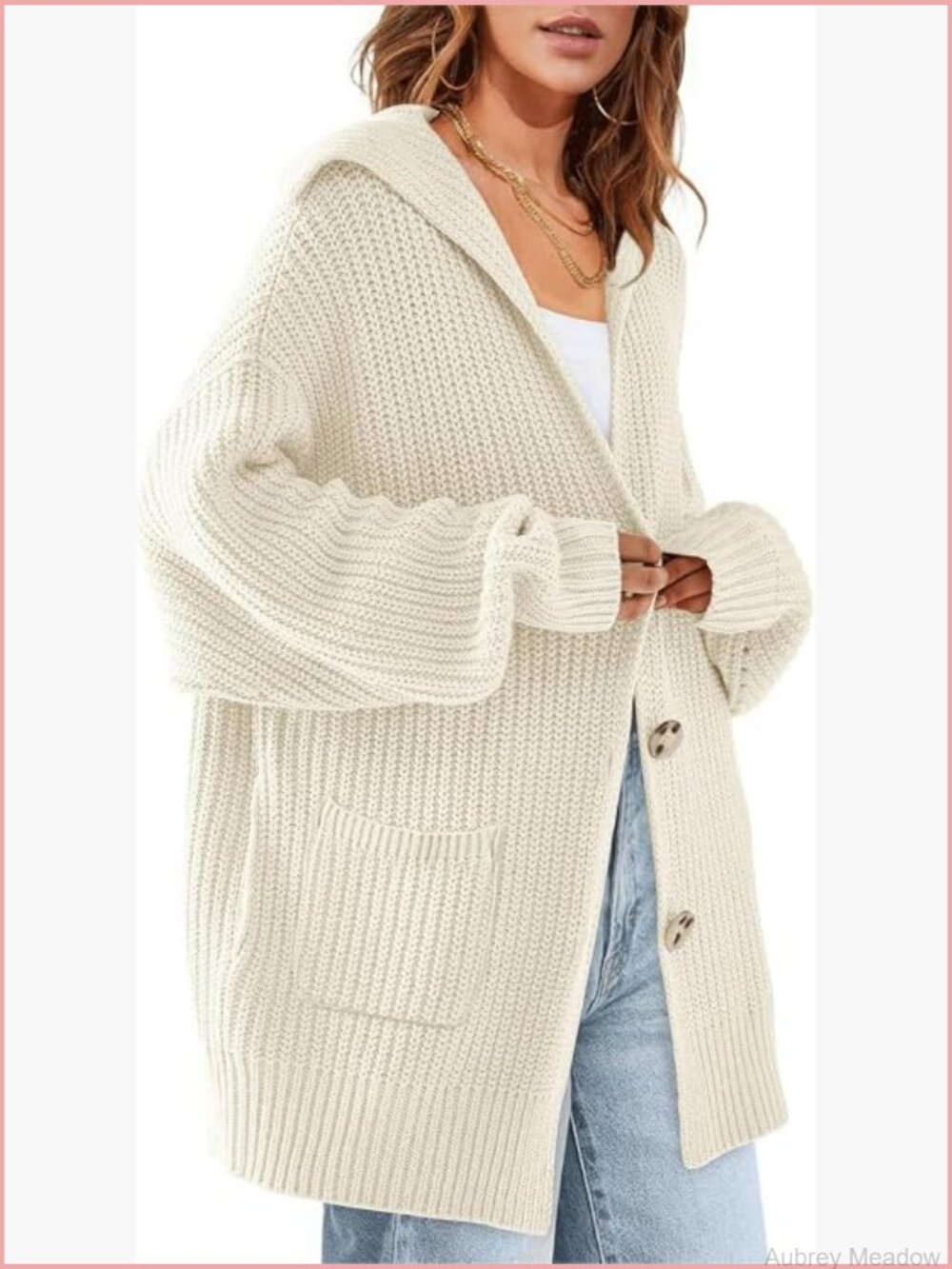 Oversized Sailor Collar Chunky Knit Cardigan Sweater with Pockets
